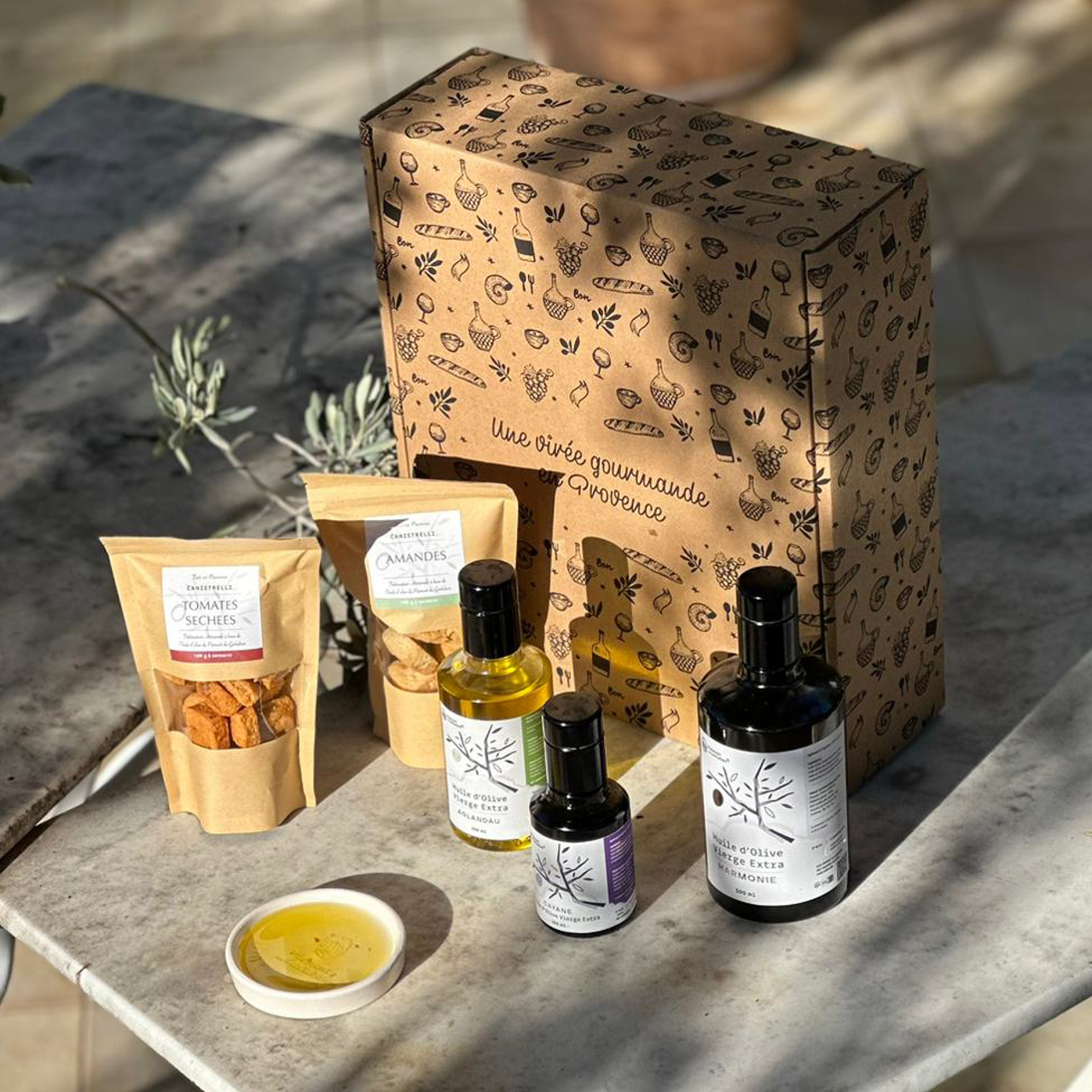 Coffret virée gourmande - Huile d'olive, canistrelli, coupelle céramique